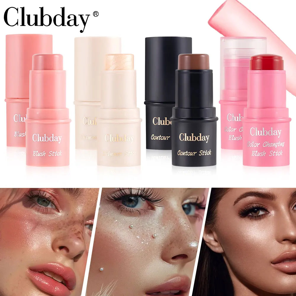 Clubday 4 Colors Face Matte Easy Color Jelly Blush Fixing Highlighting Long Lasting Waterproof Blush Stick