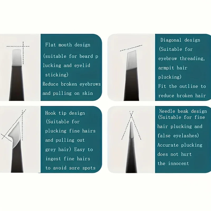 4pcs Professional Tweezers - Perfect For Eyebrow Hair Removal, Beard Pulling And Inward Growing Hair, Suitable For all