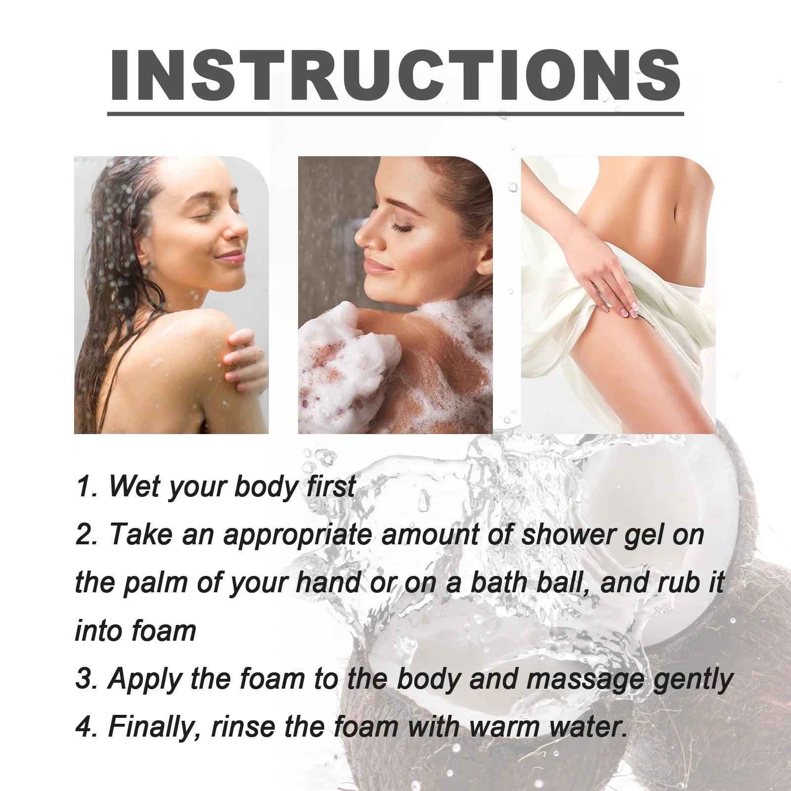 Oceaura Coconut Vanilla Body Wash Gel Lasting Fragrance Deep Cleaning Dirt Nourishing Moisturizing Skin Remove Odor Body Shampoo