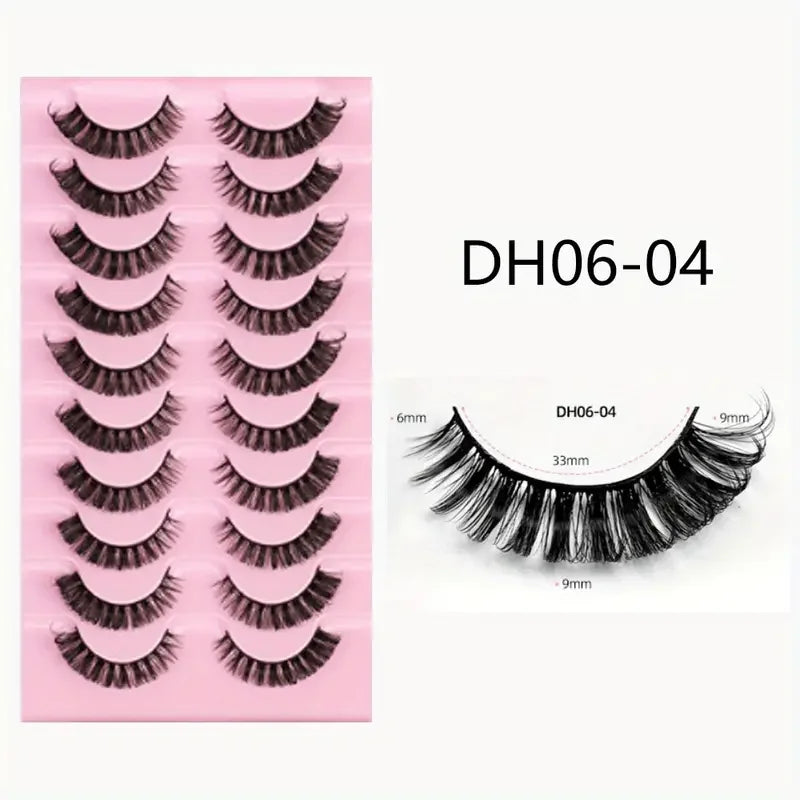 Fluffy False Eyelashes Eyelash Extensions, 10 Pairs Wispy Cat-Eye Look Faux Lashes, Natural Look Eyelash Extensions, Volumized F