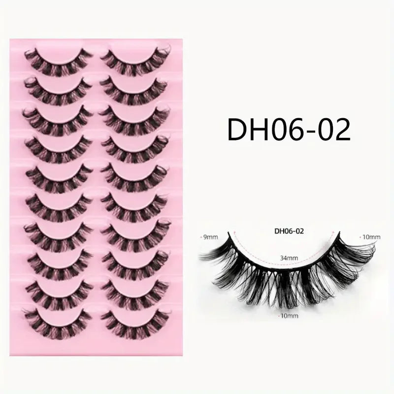 Fluffy False Eyelashes Eyelash Extensions, 10 Pairs Wispy Cat-Eye Look Faux Lashes, Natural Look Eyelash Extensions, Volumized F