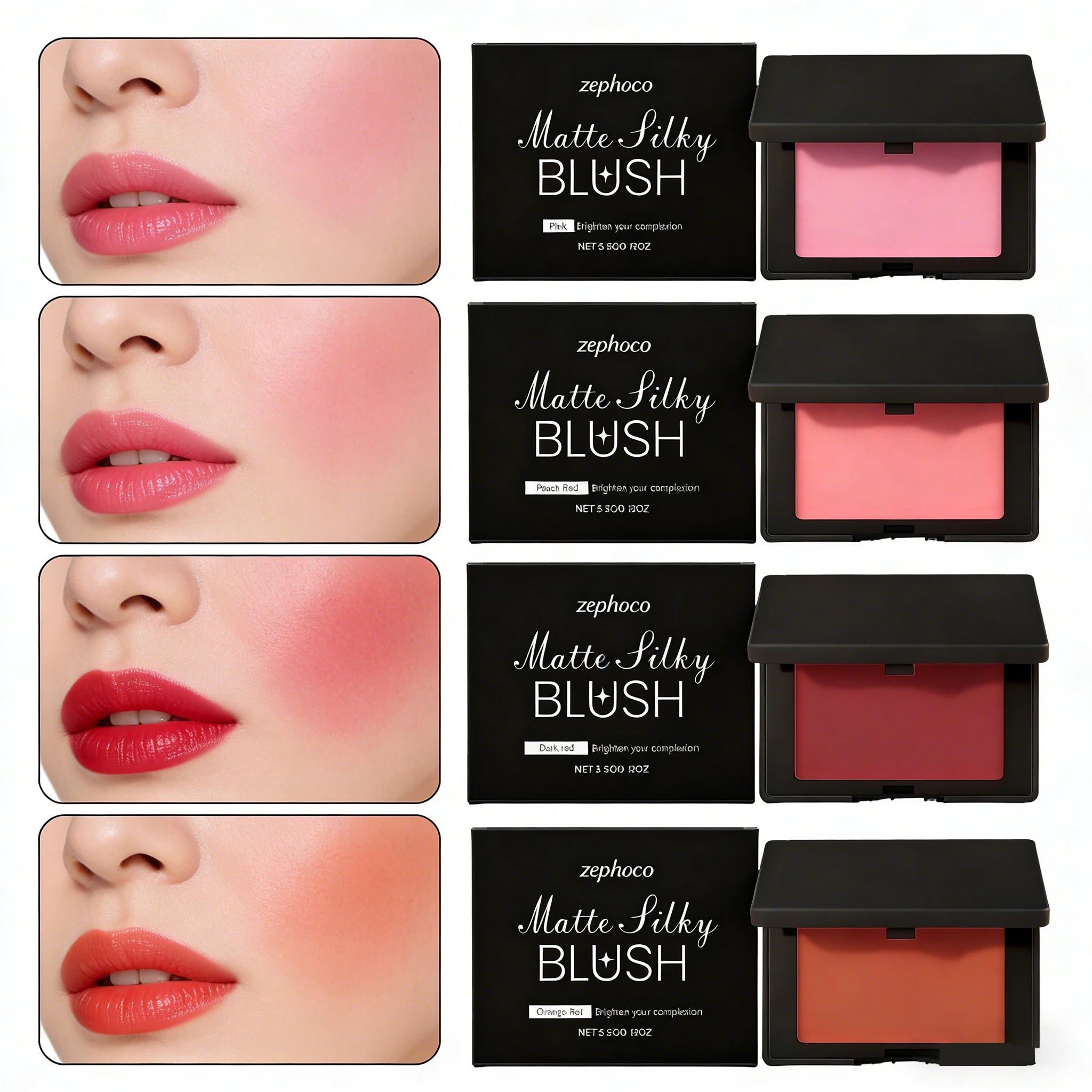 Multi Color Matte Silky Blush Waterproof Lasting Color Cheek Makeup Easy to Apply No Fly Away Sweatproof Makeup Blush for Daily