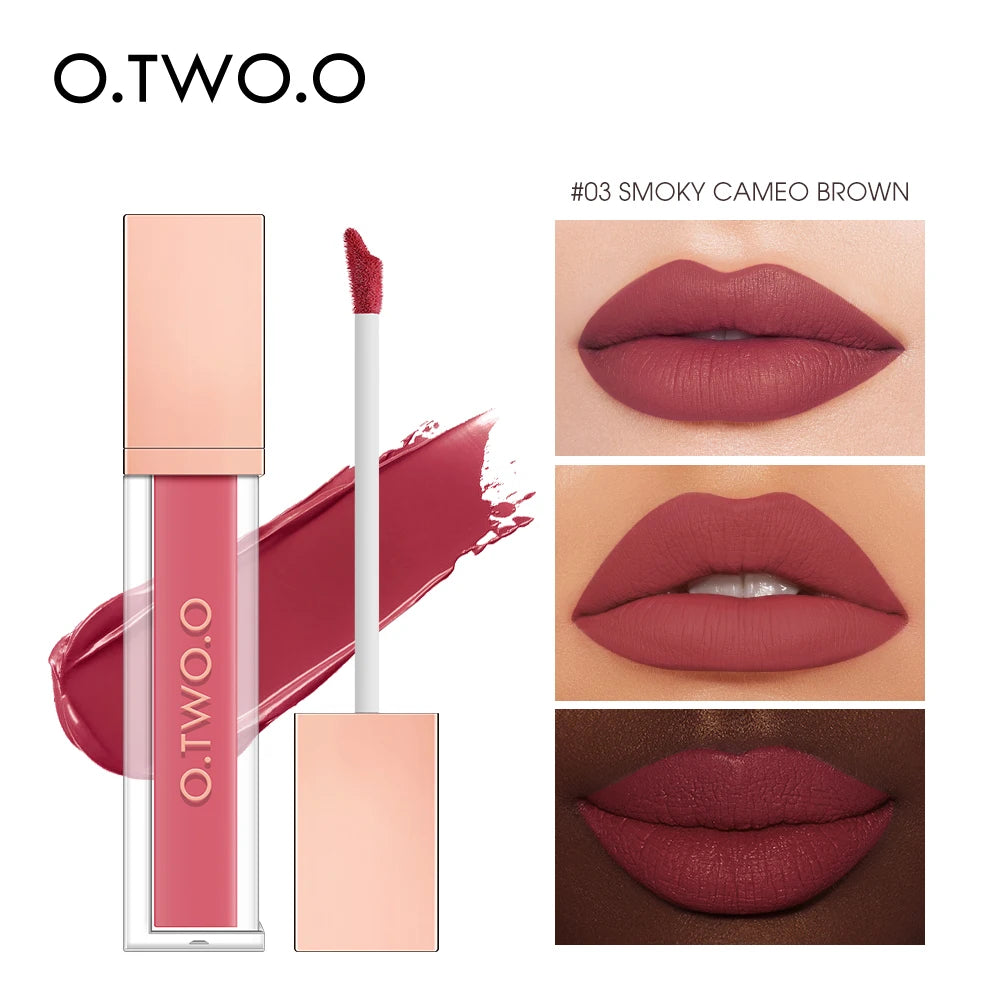 O.TWO.O Velvet Matte Liquid Lipstick 12 Colors Waterproof Long Lasting Non-Stick Cup Formula Makeup Lip Tint for Women