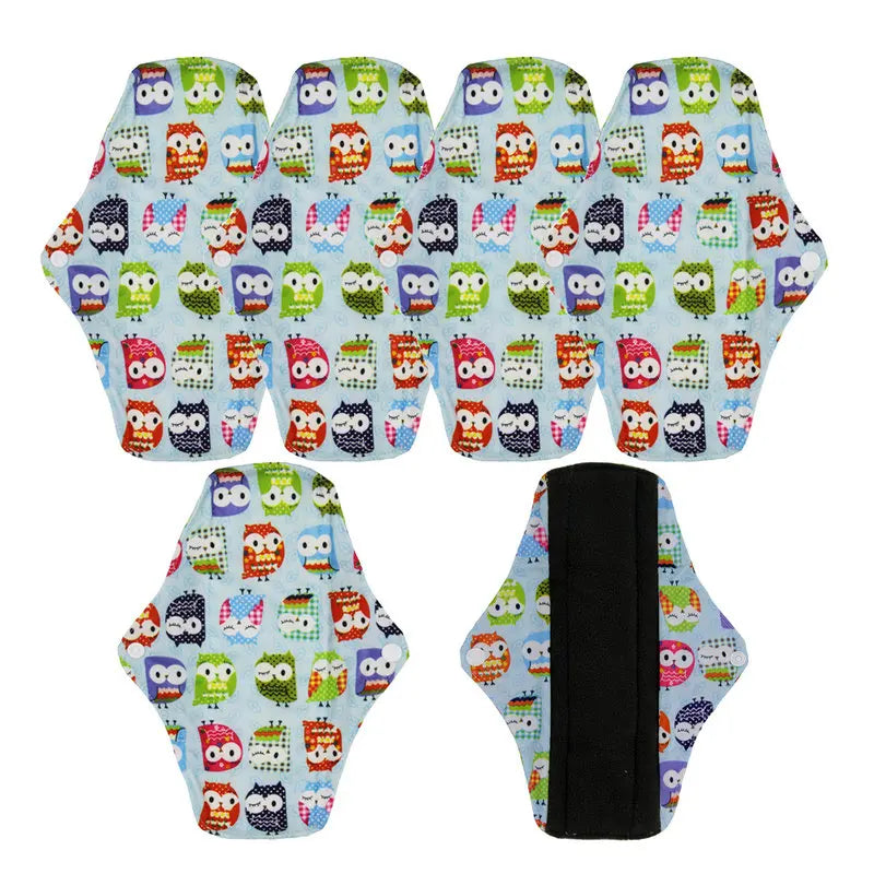 5pcs/Lot Reusable Sanitary Towels Washable Bamboo Charcoal Mama Cloth Menstrual Pads  for Regular Flow Feminine Hygiene Product