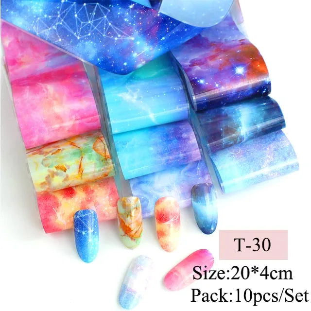 16pcs Transfer Nail Art Foils Holographic Sticker Mix Flower Sky Retro Decals Tips Starry Paper DIY Manicure Decorations
