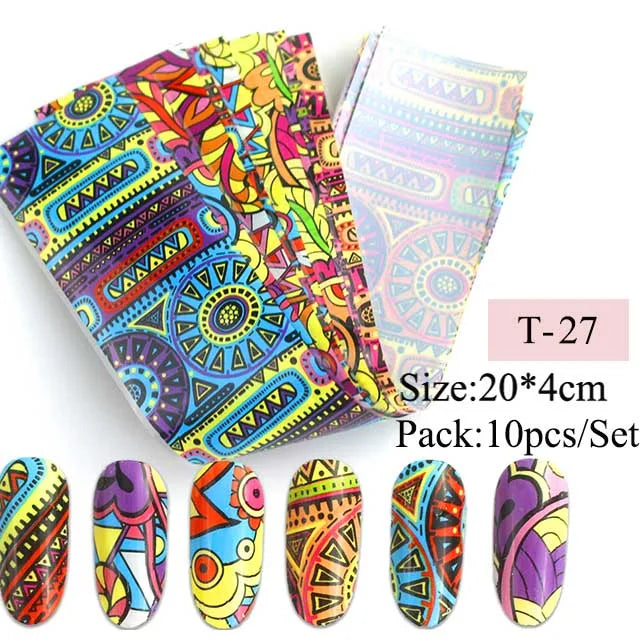 16pcs Transfer Nail Art Foils Holographic Sticker Mix Flower Sky Retro Decals Tips Starry Paper DIY Manicure Decorations