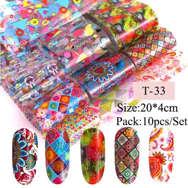 16pcs Transfer Nail Art Foils Holographic Sticker Mix Flower Sky Retro Decals Tips Starry Paper DIY Manicure Decorations