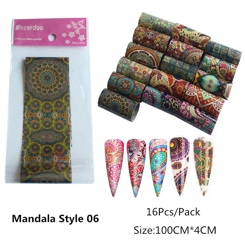 10Pcs 4*100cm Paisley Colorful Nail Foils Bohemia Nail Art Transfer Sticker Decal Mandala Slider Decals DIY Nail Tips Decoration