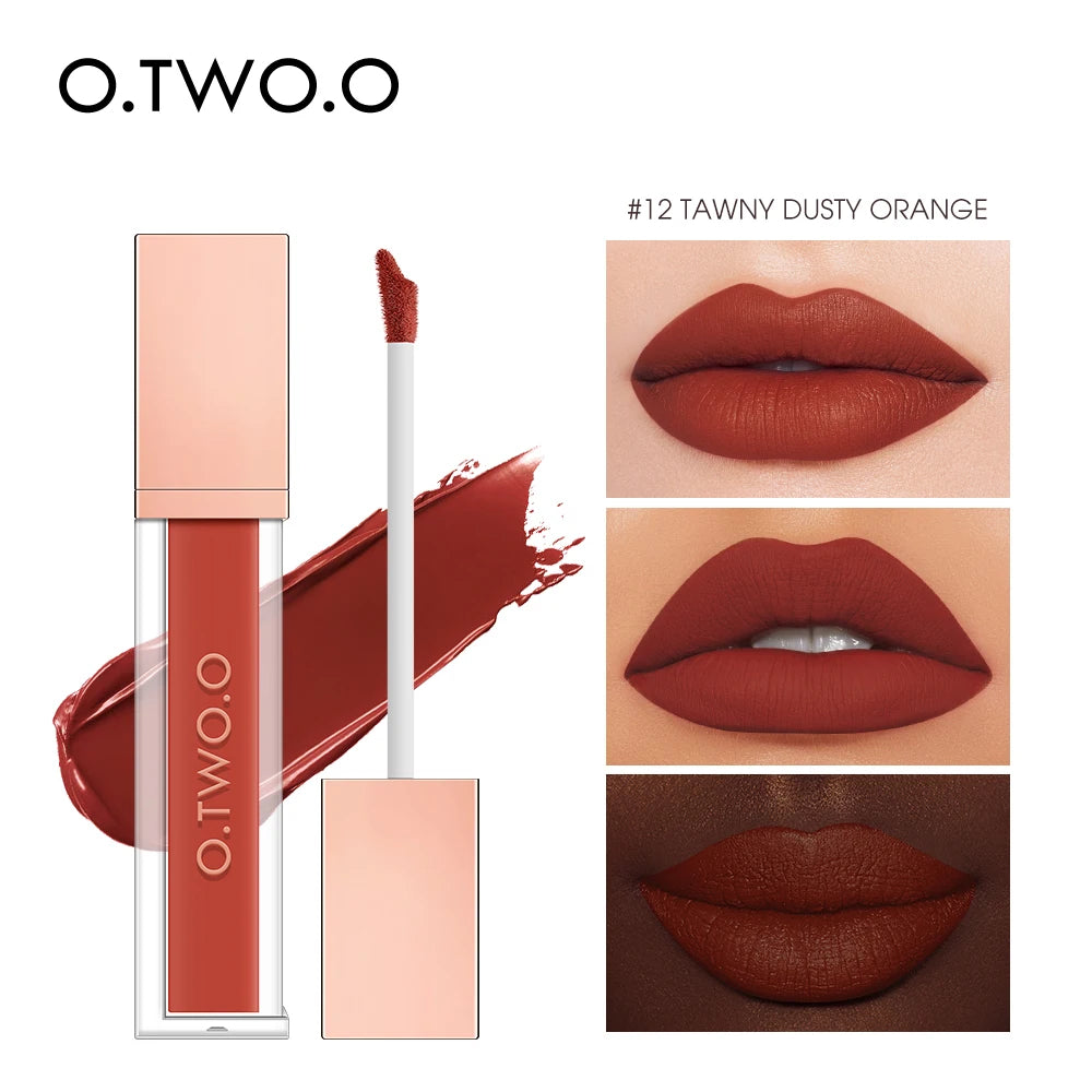 O.TWO.O Velvet Matte Liquid Lipstick 12 Colors Waterproof Long Lasting Non-Stick Cup Formula Makeup Lip Tint for Women