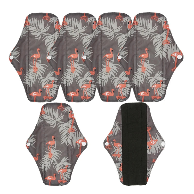 5pcs/Lot Reusable Sanitary Towels Washable Bamboo Charcoal Mama Cloth Menstrual Pads  for Regular Flow Feminine Hygiene Product