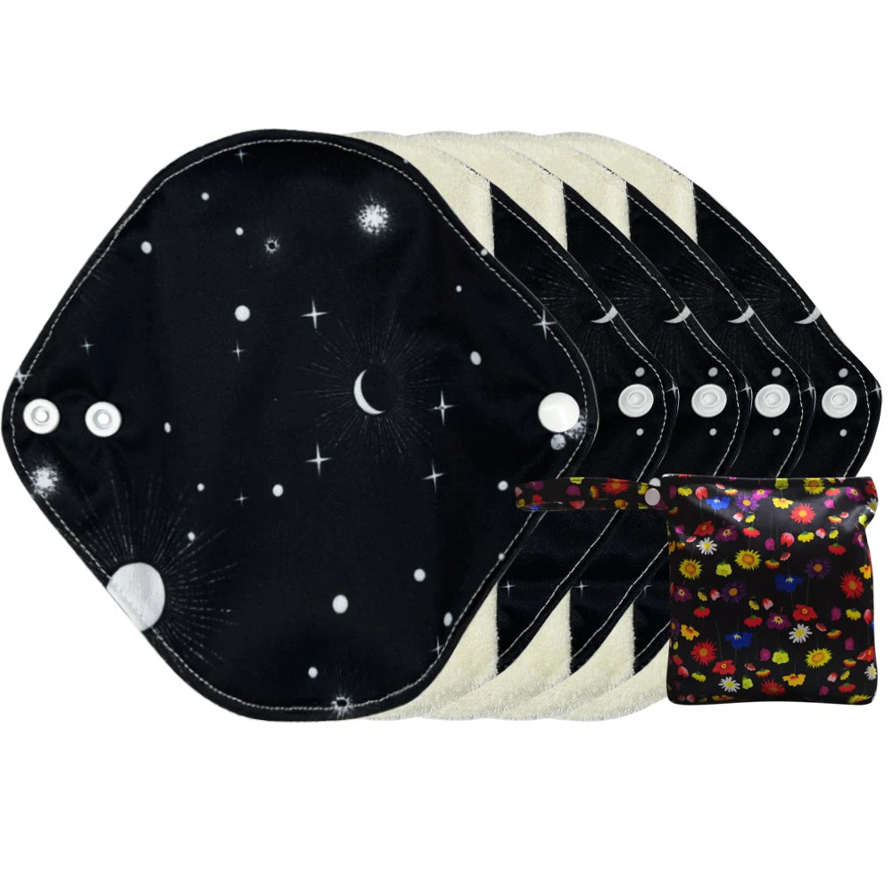 Reusable menstrual pads cloth sanitary towels breathable organic bamboo periods pantyliners with waterproof storage bag