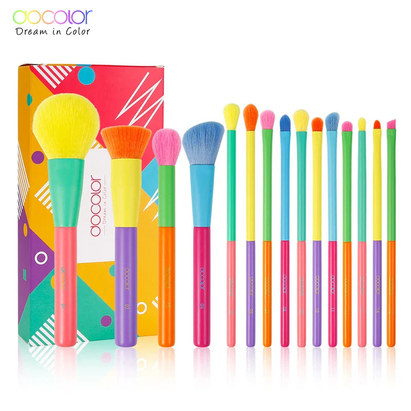 Docolor Colorful Makeup brushes set Cosmetic Foundation Powder Blush Eyeshadow Face Kabuki Blending Make up Brushes Beauty Tool