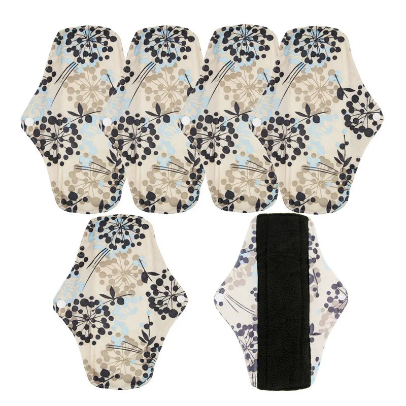 5pcs/Lot Reusable Sanitary Towels Washable Bamboo Charcoal Mama Cloth Menstrual Pads  for Regular Flow Feminine Hygiene Product