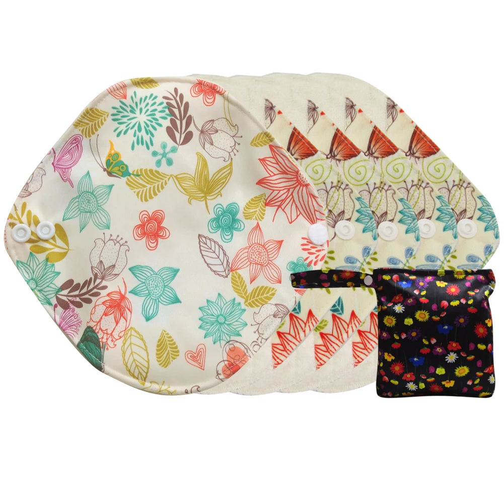 Reusable menstrual pads cloth sanitary towels breathable organic bamboo periods pantyliners with waterproof storage bag