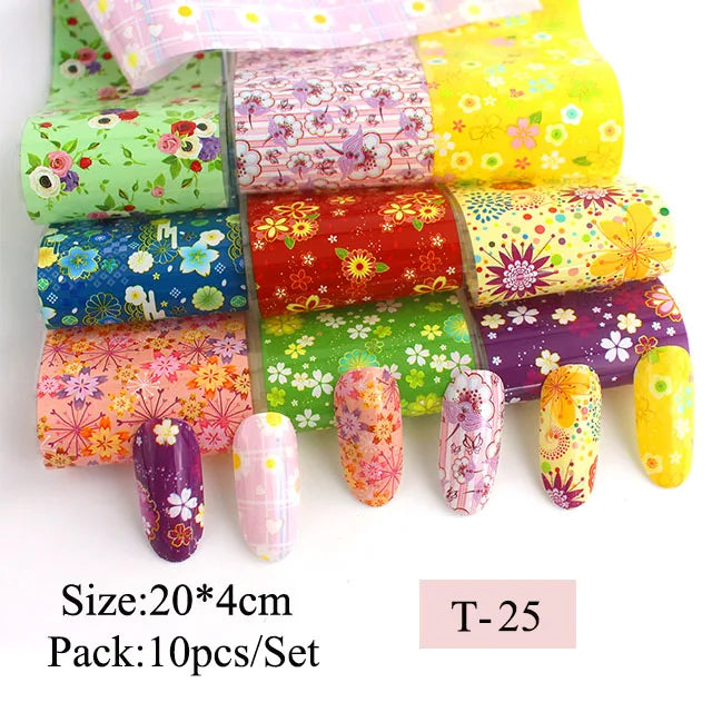 16pcs Transfer Nail Art Foils Holographic Sticker Mix Flower Sky Retro Decals Tips Starry Paper DIY Manicure Decorations