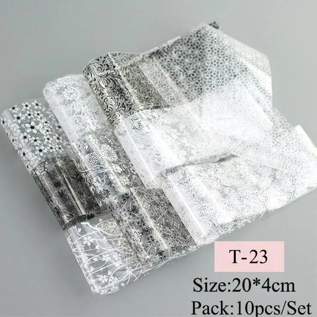 16pcs Transfer Nail Art Foils Holographic Sticker Mix Flower Sky Retro Decals Tips Starry Paper DIY Manicure Decorations