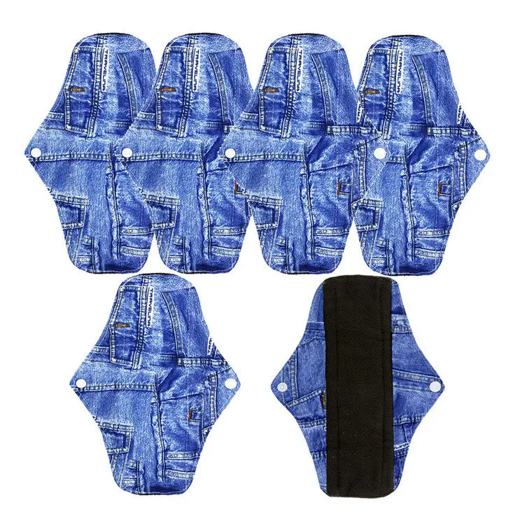 5pcs/Lot Reusable Sanitary Towels Washable Bamboo Charcoal Mama Cloth Menstrual Pads  for Regular Flow Feminine Hygiene Product