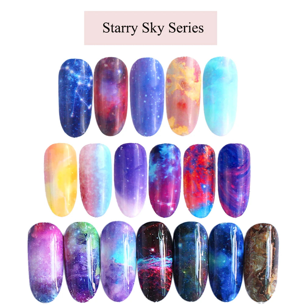 16pcs Transfer Nail Art Foils Holographic Sticker Mix Flower Sky Retro Decals Tips Starry Paper DIY Manicure Decorations