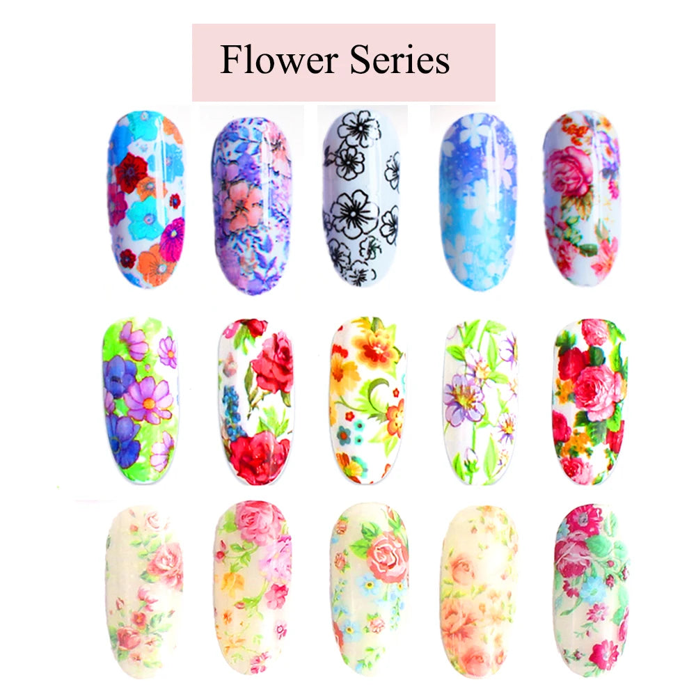 16pcs Transfer Nail Art Foils Holographic Sticker Mix Flower Sky Retro Decals Tips Starry Paper DIY Manicure Decorations