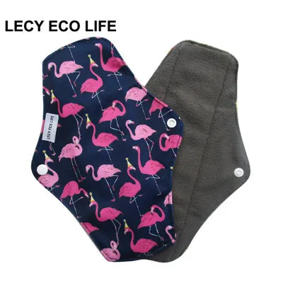 [LECY ECO LIFE]Reusable cloth menstrual pads bamboo charcoal fleece inner lady Flamingo printed waterproof Mummy pads for Women