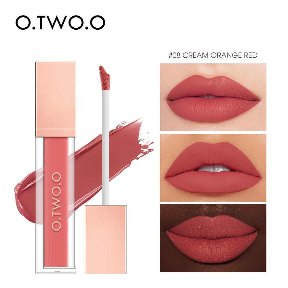O.TWO.O Velvet Matte Liquid Lipstick 12 Colors Waterproof Long Lasting Non-Stick Cup Formula Makeup Lip Tint for Women