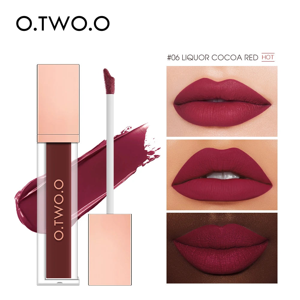O.TWO.O Velvet Matte Liquid Lipstick 12 Colors Waterproof Long Lasting Non-Stick Cup Formula Makeup Lip Tint for Women