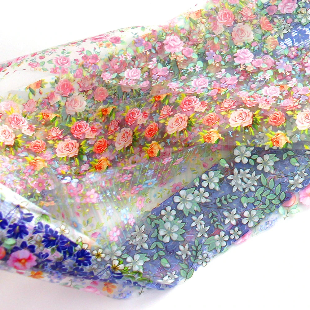 16pcs Transfer Nail Art Foils Holographic Sticker Mix Flower Sky Retro Decals Tips Starry Paper DIY Manicure Decorations