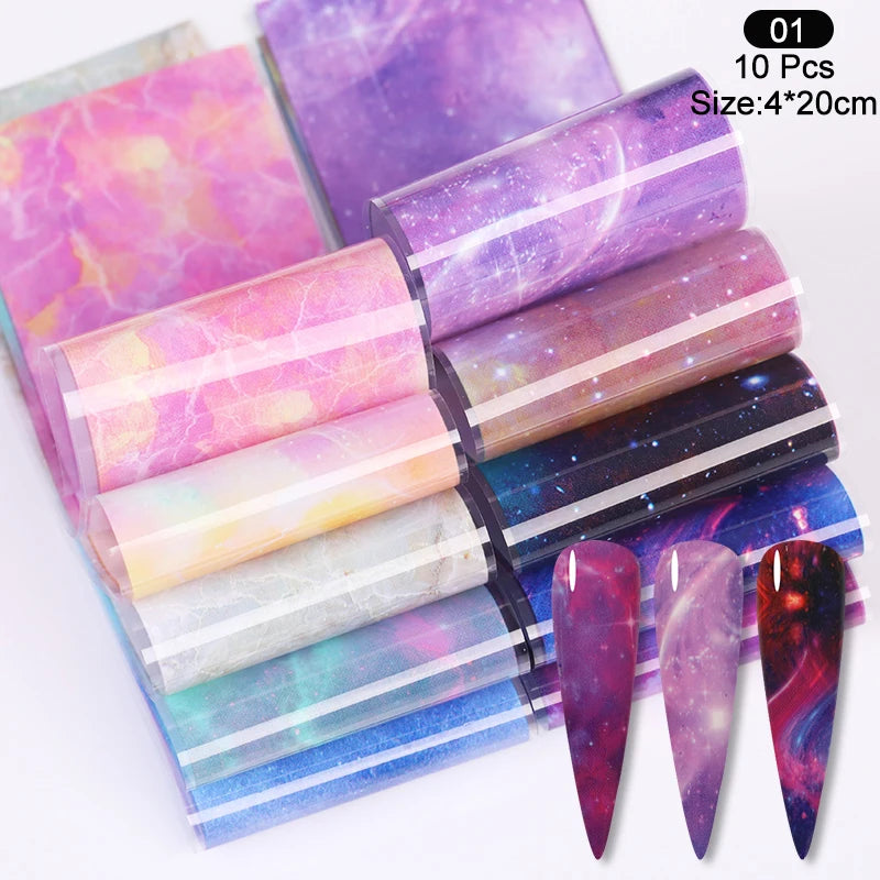 Blue Ink Marble Blooming Foil Nail Art Stickers Set With Flower Gilding Pattern Nail Transfer Decals Decorations Nail Accessorie