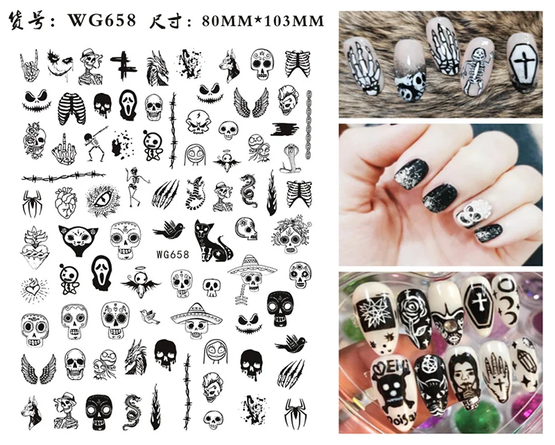 Nail Sticker Snake  Dragon Butterfly Black Multicolor Decals Nail Art Tattoo Slider Water Transfer Letter Nails Art Decoration