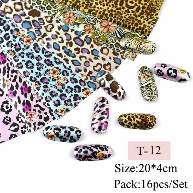 16pcs Transfer Nail Art Foils Holographic Sticker Mix Flower Sky Retro Decals Tips Starry Paper DIY Manicure Decorations