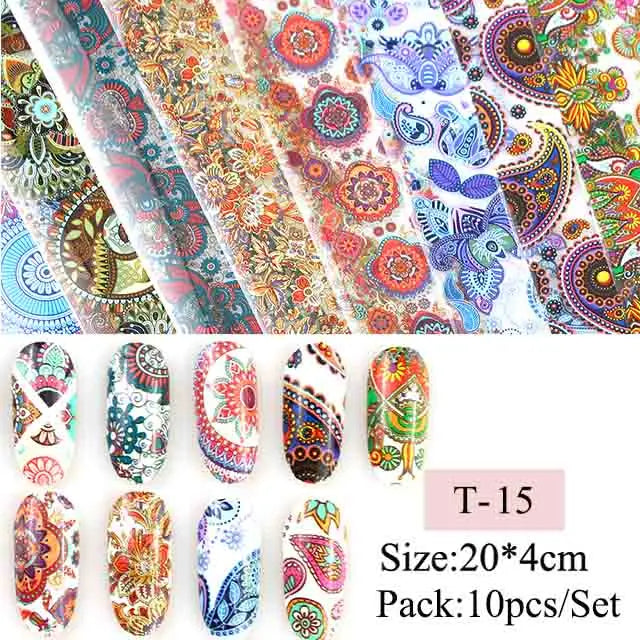 16pcs Transfer Nail Art Foils Holographic Sticker Mix Flower Sky Retro Decals Tips Starry Paper DIY Manicure Decorations