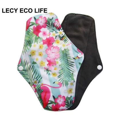 [LECY ECO LIFE]Reusable cloth menstrual pads bamboo charcoal fleece inner lady Flamingo printed waterproof Mummy pads for Women