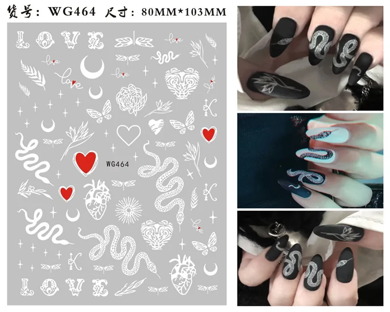 Nail Sticker Snake  Dragon Butterfly Black Multicolor Decals Nail Art Tattoo Slider Water Transfer Letter Nails Art Decoration