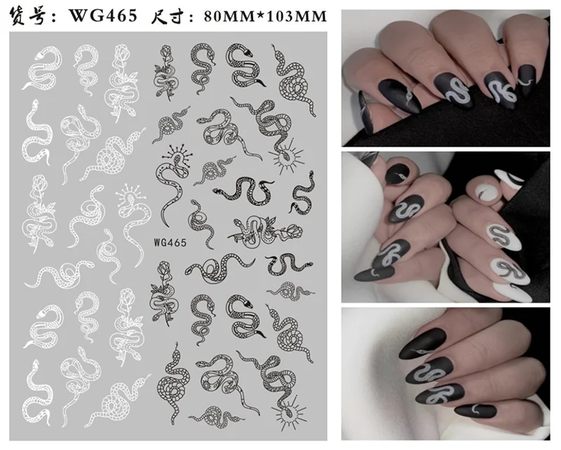 Nail Sticker Snake  Dragon Butterfly Black Multicolor Decals Nail Art Tattoo Slider Water Transfer Letter Nails Art Decoration