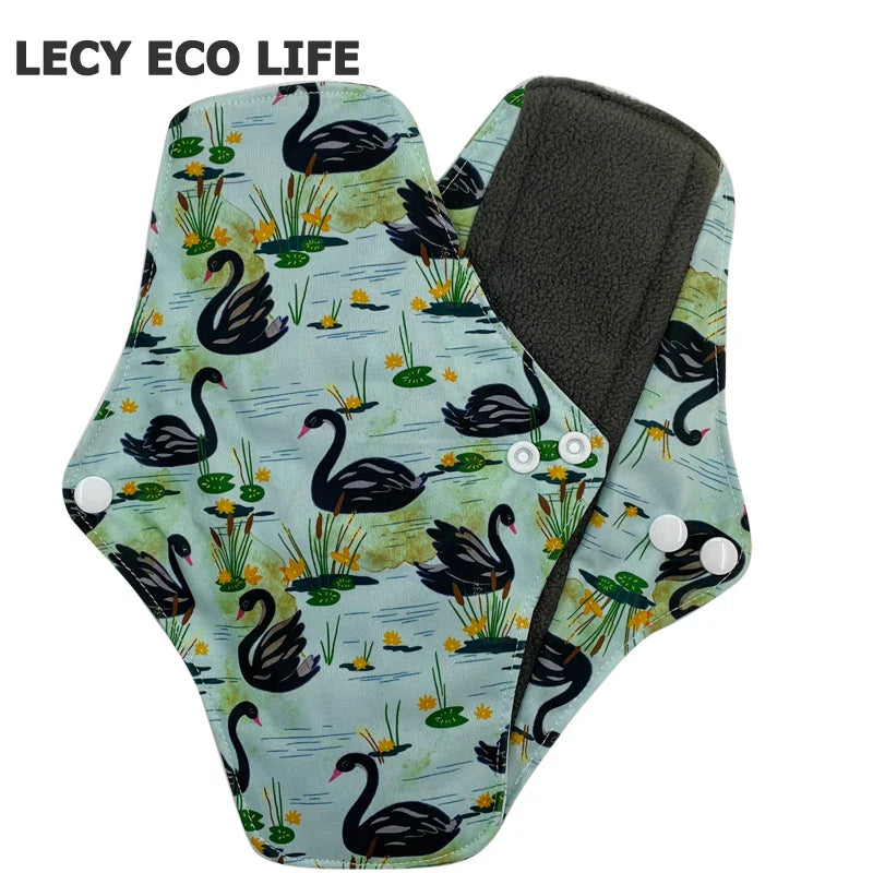 [LECY ECO LIFE]Reusable cloth menstrual pads bamboo charcoal fleece inner lady Flamingo printed waterproof Mummy pads for Women