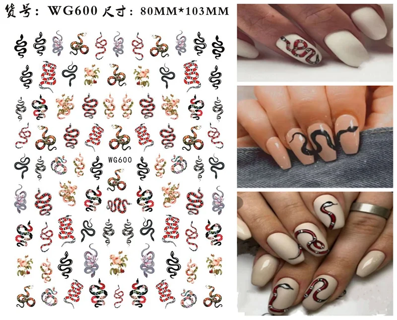 Nail Sticker Snake  Dragon Butterfly Black Multicolor Decals Nail Art Tattoo Slider Water Transfer Letter Nails Art Decoration