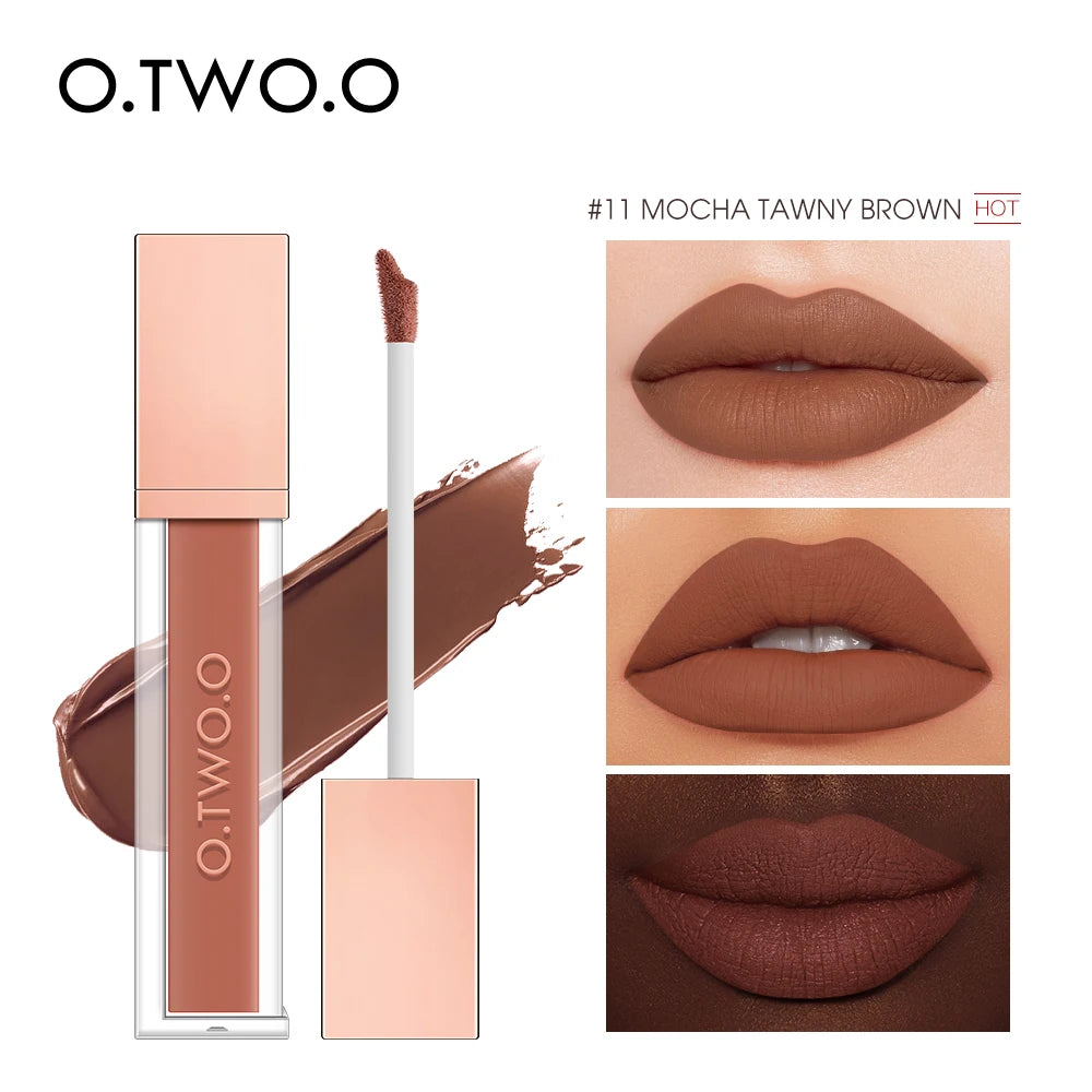 O.TWO.O Velvet Matte Liquid Lipstick 12 Colors Waterproof Long Lasting Non-Stick Cup Formula Makeup Lip Tint for Women
