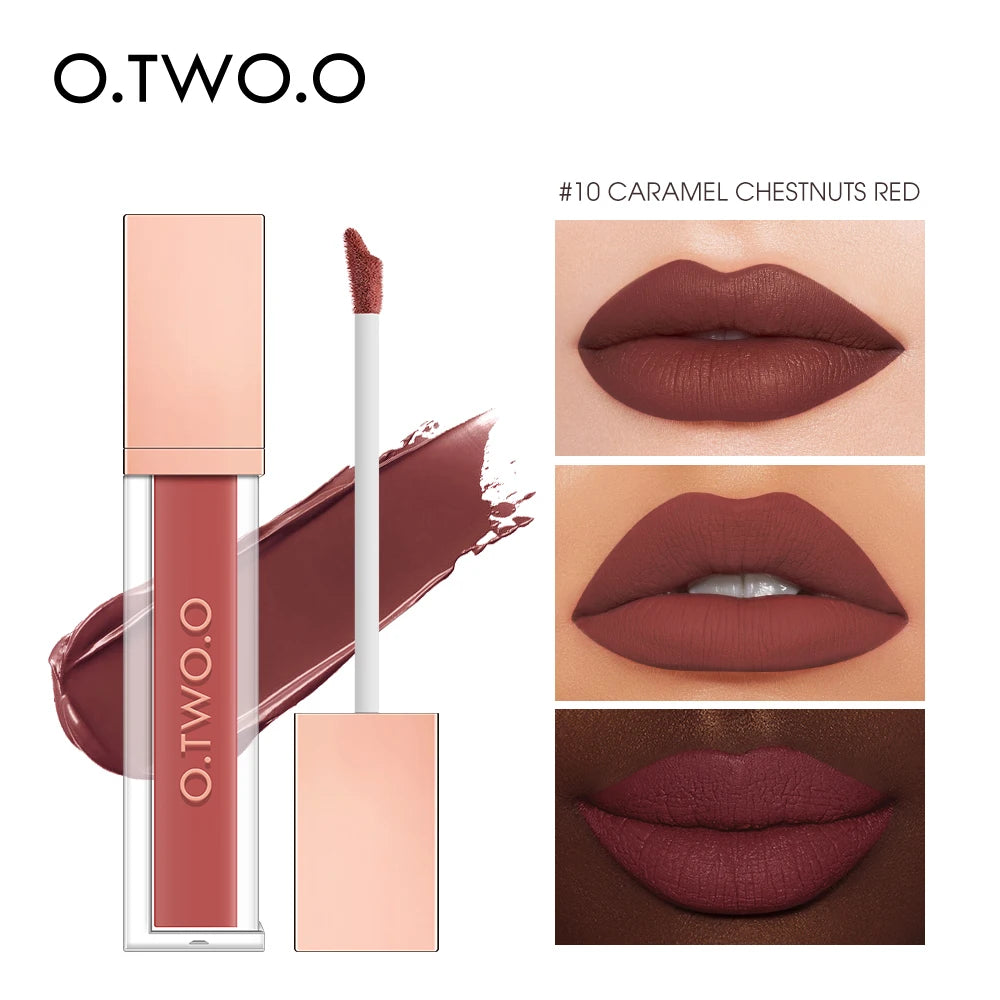 O.TWO.O Velvet Matte Liquid Lipstick 12 Colors Waterproof Long Lasting Non-Stick Cup Formula Makeup Lip Tint for Women