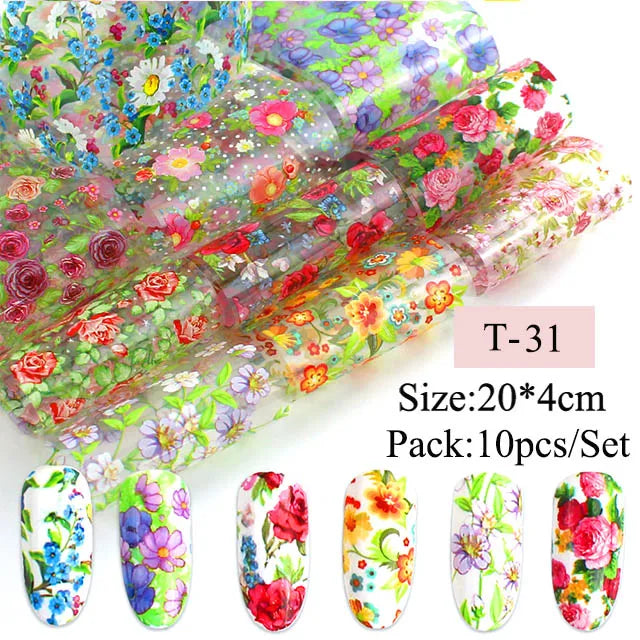 16pcs Transfer Nail Art Foils Holographic Sticker Mix Flower Sky Retro Decals Tips Starry Paper DIY Manicure Decorations
