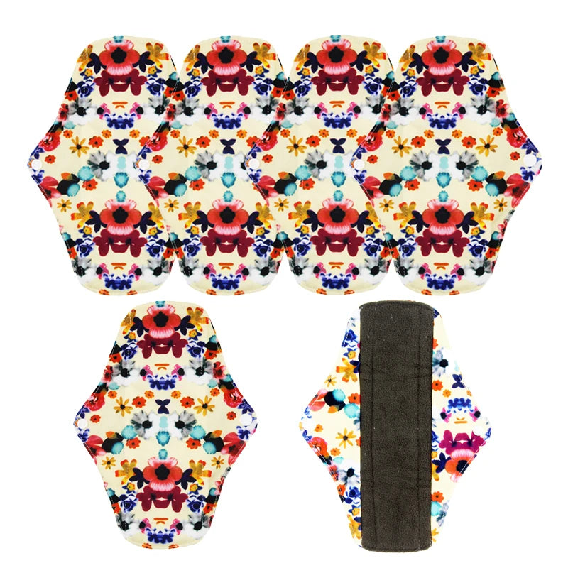 5pcs/Lot Reusable Sanitary Towels Washable Bamboo Charcoal Mama Cloth Menstrual Pads  for Regular Flow Feminine Hygiene Product