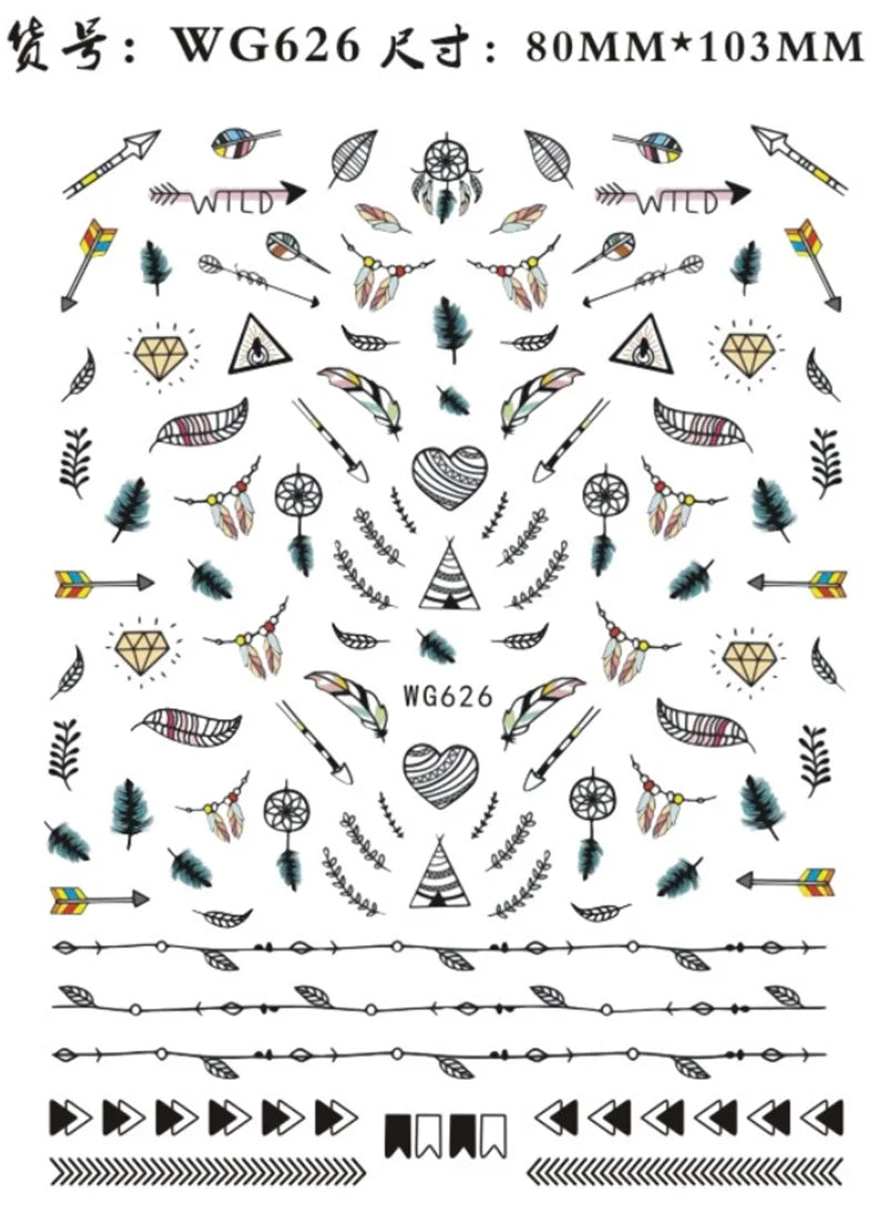Nail Sticker Snake  Dragon Butterfly Black Multicolor Decals Nail Art Tattoo Slider Water Transfer Letter Nails Art Decoration