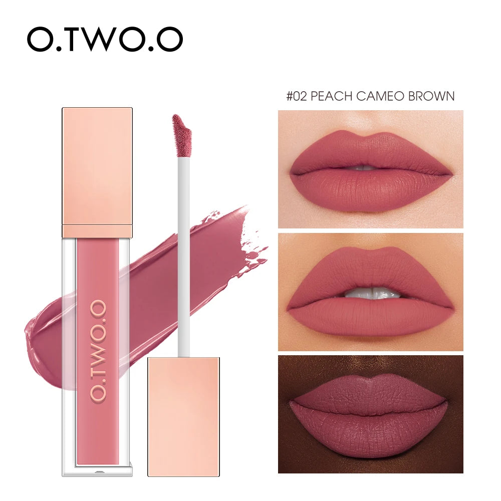 O.TWO.O Velvet Matte Liquid Lipstick 12 Colors Waterproof Long Lasting Non-Stick Cup Formula Makeup Lip Tint for Women