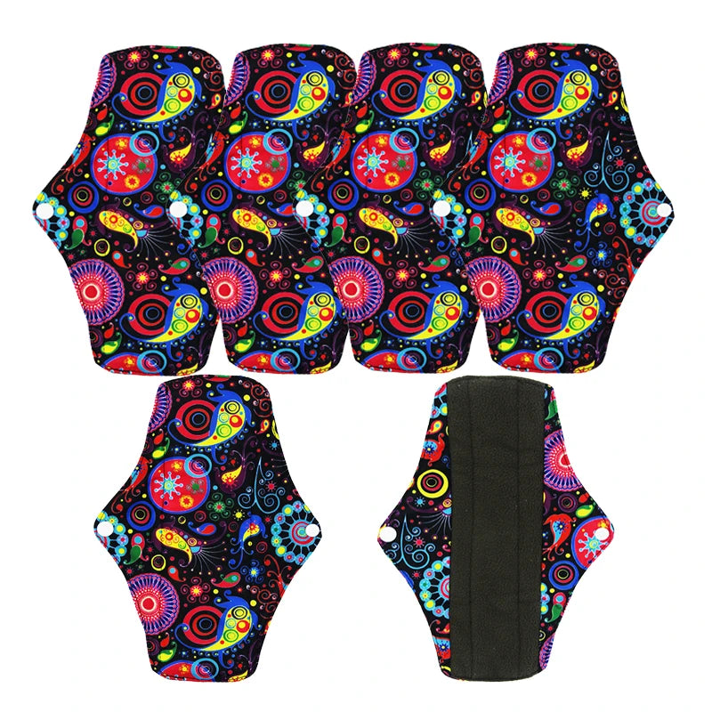 5pcs/Lot Reusable Sanitary Towels Washable Bamboo Charcoal Mama Cloth Menstrual Pads  for Regular Flow Feminine Hygiene Product