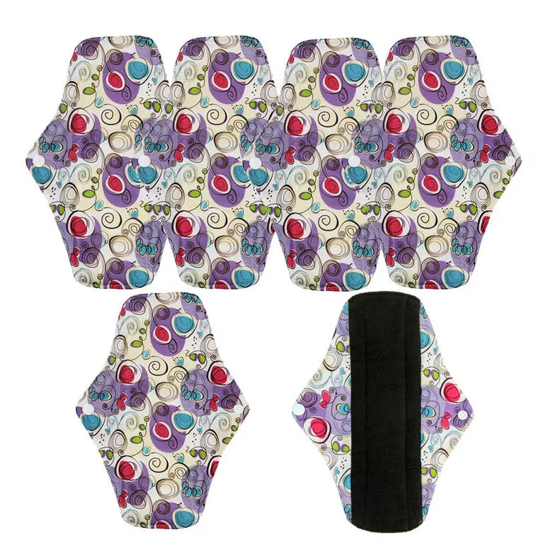 5pcs/Lot Reusable Sanitary Towels Washable Bamboo Charcoal Mama Cloth Menstrual Pads  for Regular Flow Feminine Hygiene Product