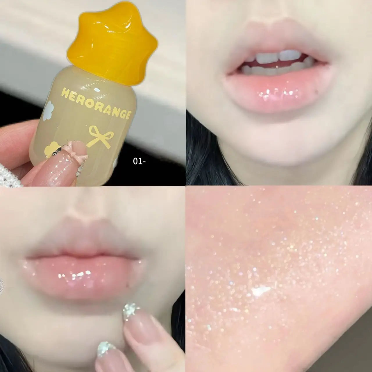 Peach Pink Moisturizer Lip Gloss Hydrating Transparent Fine Shimmer Lip Glaze Lasting Non-Stick Jelly Lip Plumping Korean Makeup