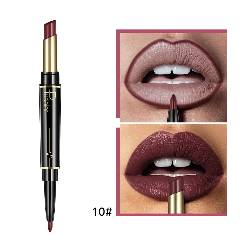 1pcs Matte Lip Liner & Lipstick, Double Ended Lip Pen Nude Makeup Tool, Long Lasting Color Rendering, Waterproof Lip Cosmetics