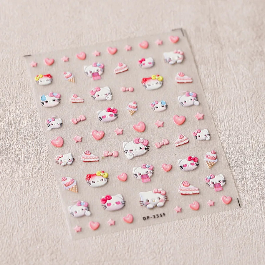 1PCS New Color Laser Hello Kitty Cartoon 5D Nail Stickers Sanrio Cinnamoroll Pochacco Nail Art Supplies DIY Nail Art Stickers
