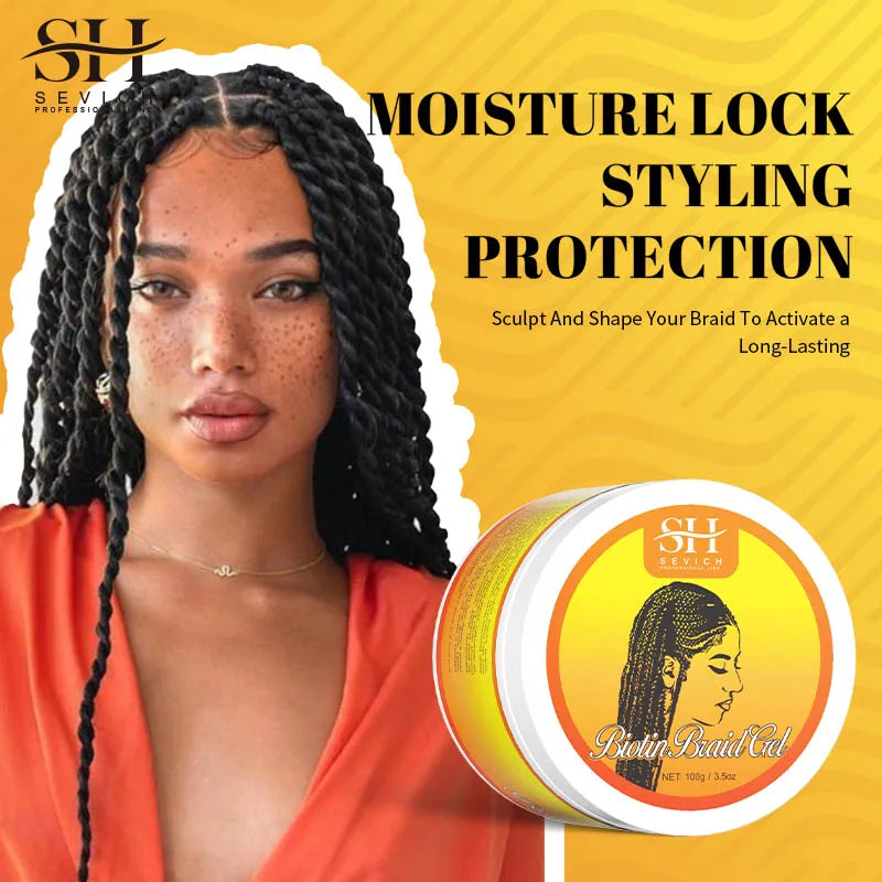 African Biotin Braid gel 100g Edges Control Twist Gel Tames Frizz & Edges Jojoba Oil Styling Braiding Gel Anti Hair Loss Wax，Loc