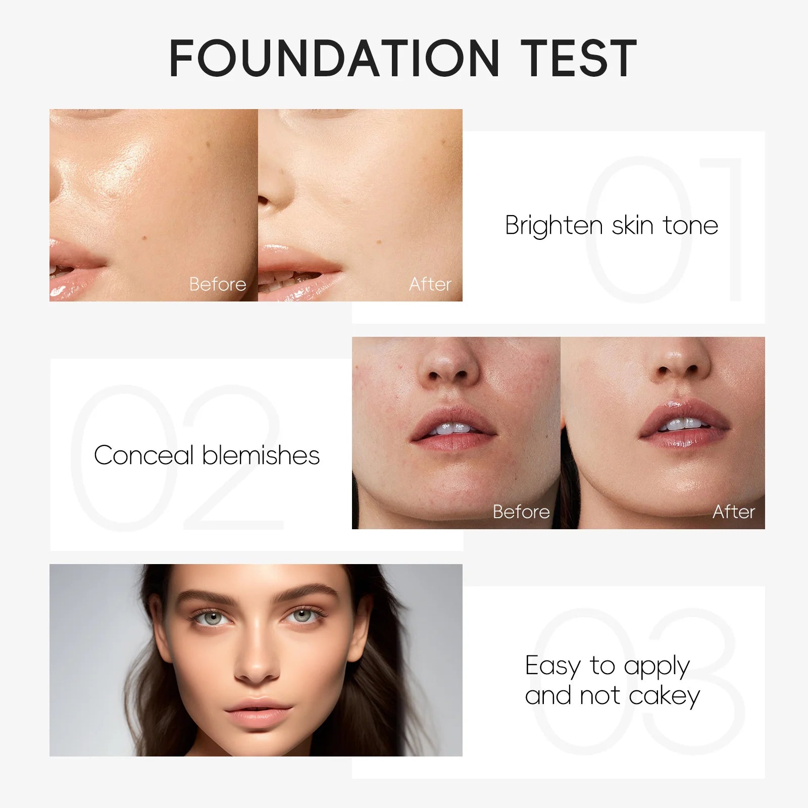 LAIKOU Liquid Foundation Moisturizing Long Lasting Face Comestics Waterproof, Full Coverage Concealer for All Skin Tones 30ml