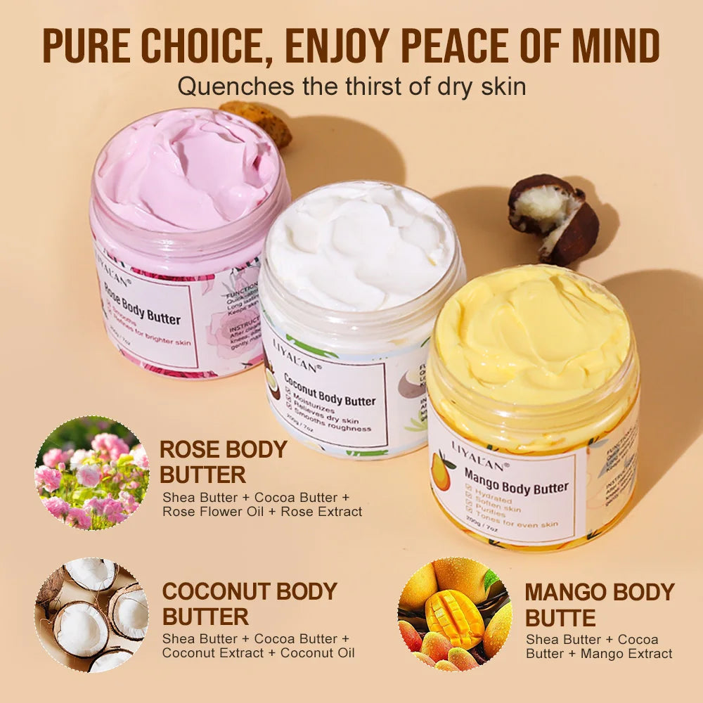 Shea Body Butter Soothes Dry Skin Nourish Moisturizer Smooth Rough Deep Hydration Cream Coconut Rose Mango Skin Care Body Lotion
